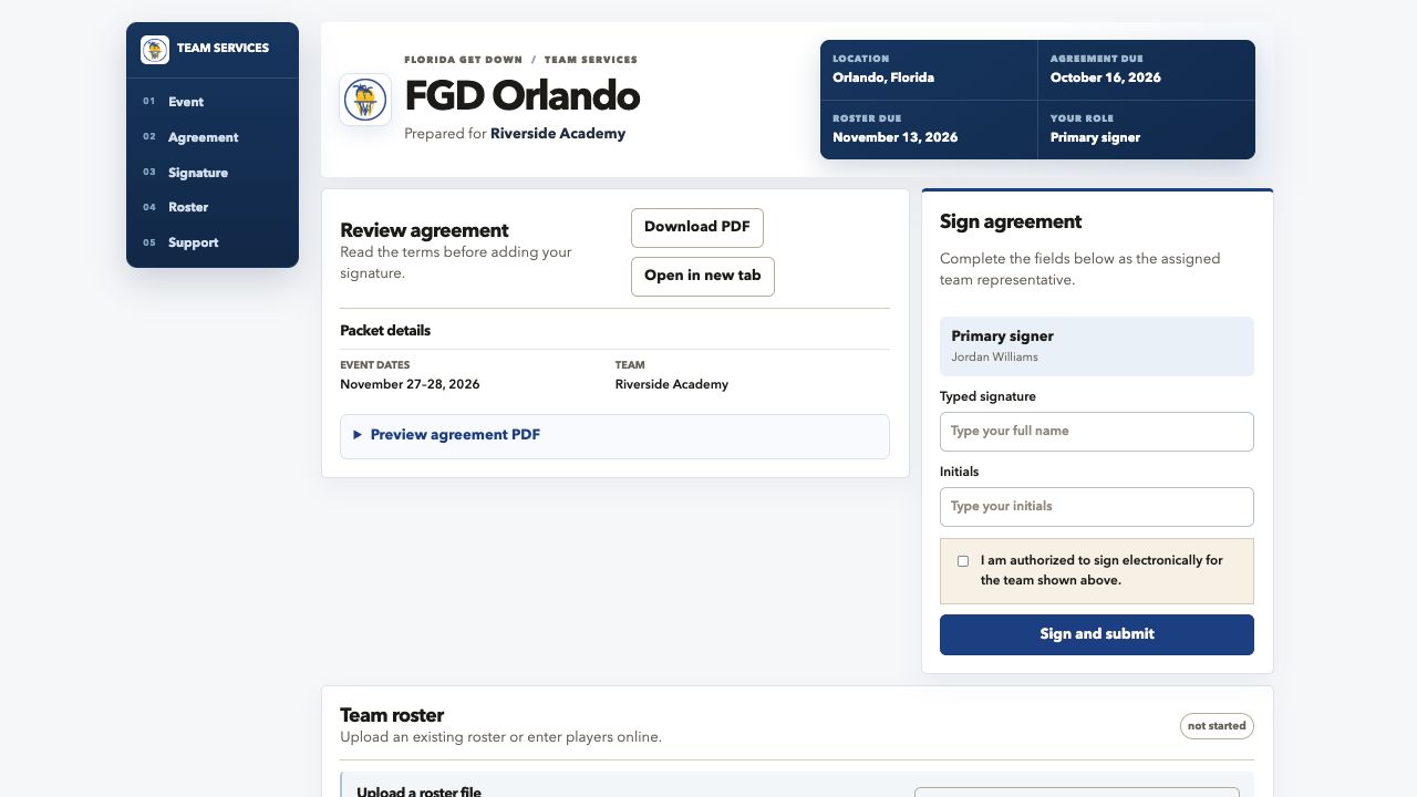 FGD E-Doc App recipient agreement and signing interface