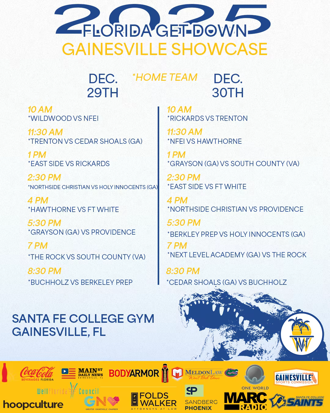 Redesigned Florida Get Down 2025 white schedule graphic