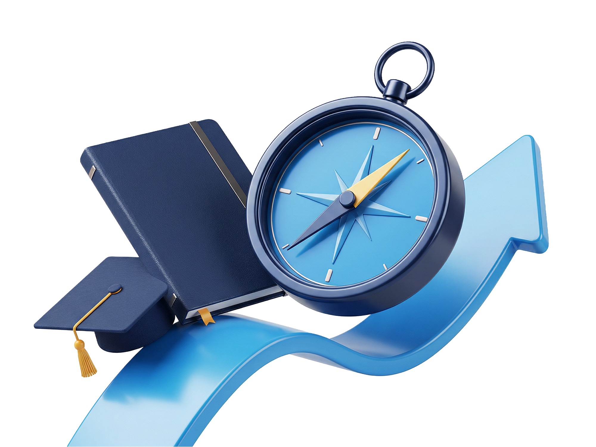 LifeSkills visual system featuring a compass, book, graduation cap, and forward arrow
